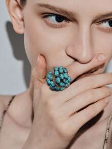 Noxbound A Vintage Bohemian Stretch Ring With Turquoise Inlay For Ladies' Party Decor - Blue - View 10