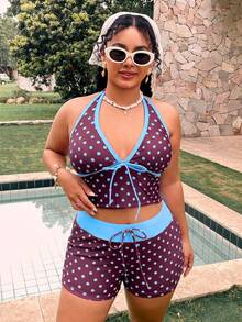 Swim Mod Plus Size Polka Dot Print Tankini Set - Multicolor - View 5