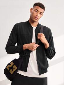 Driftmere Men's Outdoor Sports Jacket Casual Baseball Jacket Solid Color Zipper Baseball Collar Jacket, Comfortable Versatile Top, Husband, Father Black - Black - View 2