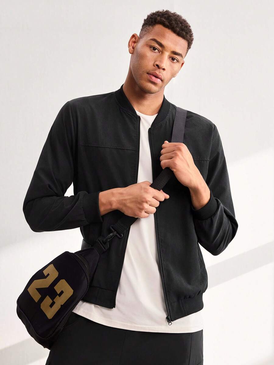 Driftmere Men's Outdoor Sports Jacket Casual Baseball Jacket Solid Color Zipper Baseball Collar Jacket, Comfortable Versatile Top, Husband, Father Black