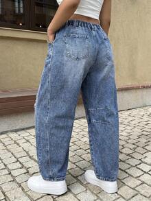 Flexra Quần Jeans Boyfriend Cỡ Lớn Có Nút Thắt Lưng Túi Ống Thẳng Thời Trang Thường Ngày Vừa Vặn Thoải Mái Đã Giặt - Rửa trung bình - Xem 2