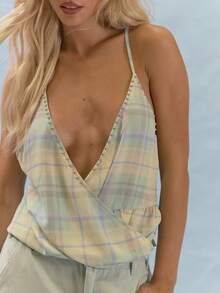 MUSERA Plunge V-Neck Surplice Cami Top With Stud Detailing Summer Casual Everyday Y2K Soft Social - Multicolor - View 2