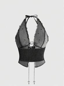 ROMWE Goth 女款復古深色十字掛脖性感大尺碼牛仔上衣 - 灰色 - 查看 2