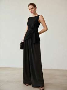 MOTF PREMIUM Blusa elegante sin mangas con dobladillo asimétrico - Negro - Ver 5