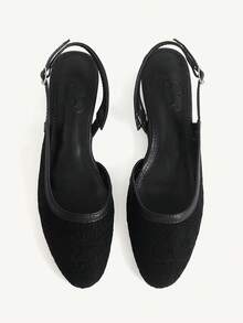 CUCCOO CHICEST Women Shoes Round Toe Thick Heel Side Slingback Black Lace Mesh Back Strap Sexy Fashion Elegant With Skirt Daily Versatile Banquet Party Women Flat Shoes Fall Shoes - Black - View 2