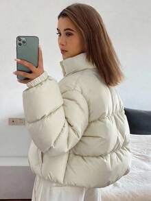 DAZY Women's Loose Fit Open Front Long Sleeve Padded Coat Jacket - White - View 2