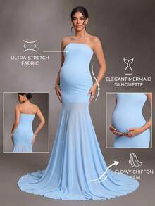 Cheriluna Maternity 女款時尚舒適無肩帶孕婦洋裝 - 淺藍色 - 查看 7