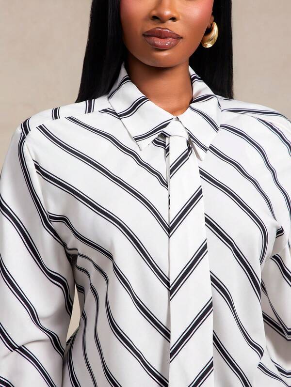 Radiana Curve Plus Size Women's Striped Casual Versatile Daily Wear Shirt