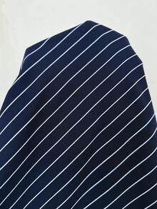 Weeklong Plus Size Classic Blue Striped Beach Commute Elegant Casual French Style Button Cardigan Shirt - Navy Blue - View 7