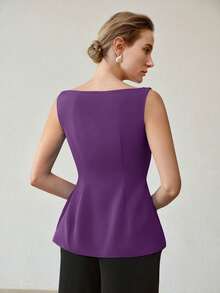 MOTF PREMIUM ELEGANT ASYMMETRICAL HEM SLEEVELESS BLOUSE - Purple - View 6