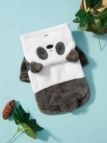 We Bare Bears X PETSIN 1件寵物秋冬裝，貓狗通用厚實保暖連帽衛衣，可愛卡通熊造型變身套裝，適合室內休閒或寒冷戶外冬季散步，小型犬舒適上衣 - 深灰 - 查看 4