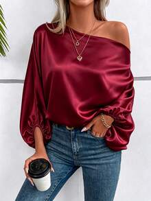 SHEIN 女款純色單肩休閒百搭日常旅行襯衫 - 酒紅色 - 查看 4