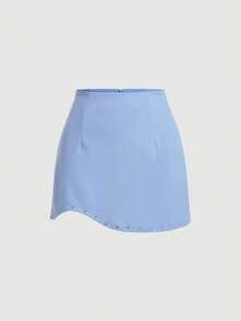 SHEIN MOD Falda unicolor bajo asimétrico - Celeste - Ver 1