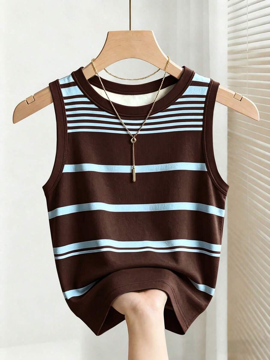 Franclia Women's Asymmetrical Striped Round Neck Casual Tank Top - Multicolor - View 1