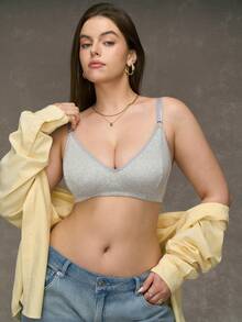 SHEIN Plus Size Simple Solid Color Ribbed Knit Bralette - Light Grey - View 4