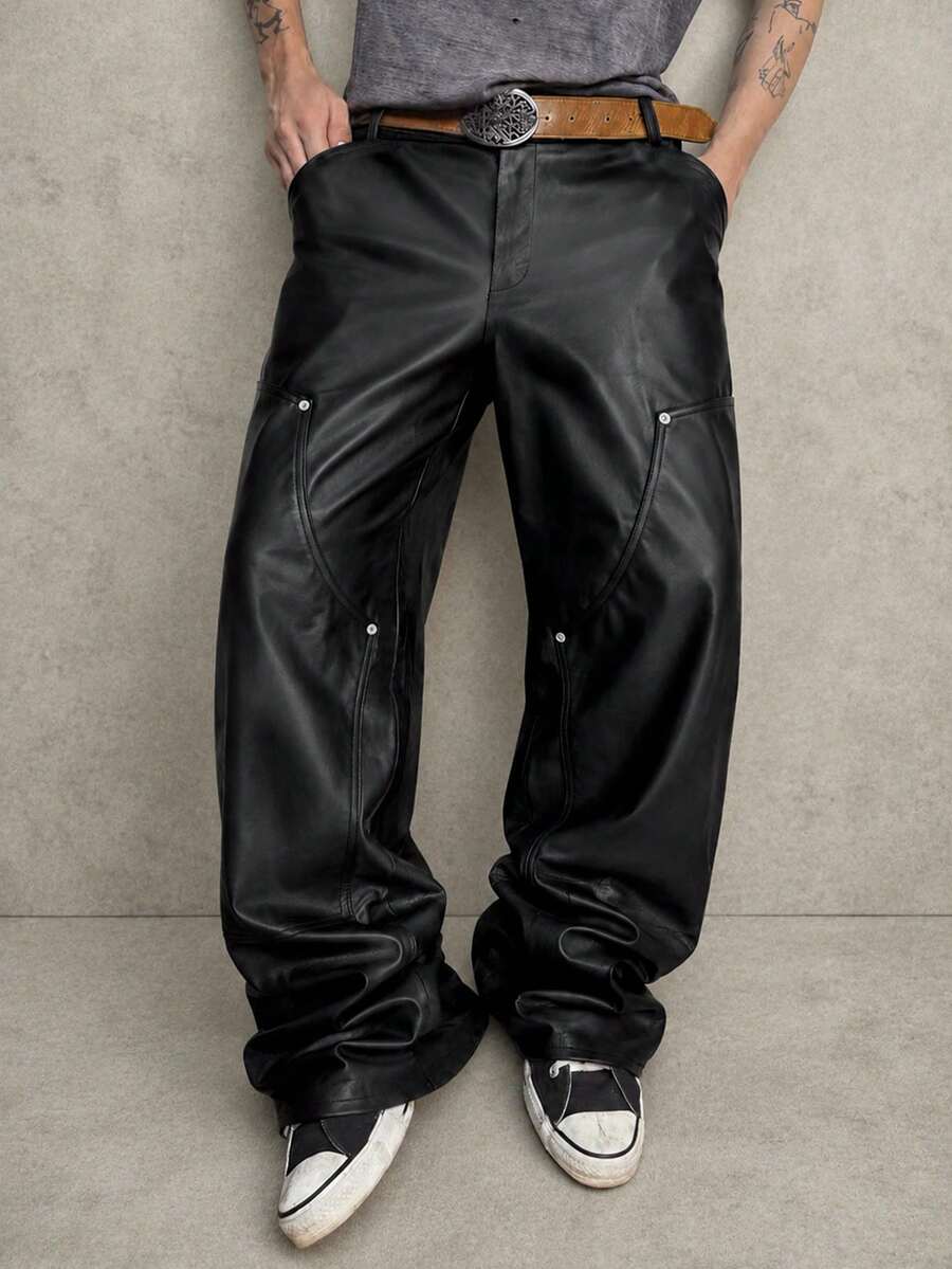 PAVTROS Men's Casual Solid Color Slim Fit Pants, Fall - Black - View 1