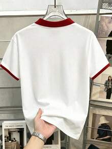 Manfinity Joysei 男士休閒時尚青年款條紋獨角獸小圖案拼色 Polo 衫，正式 - 彩色 - 查看 5