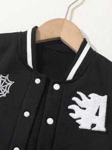 SHEIN 小男孩學院風兩件套，黑色針織上衣拼接設計，大字母 A 拼接，搭配慢跑褲，抓絨內裡，適合秋冬穿著 - 黑色 - 查看 6