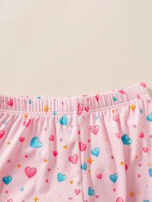 SHEIN Tween女孩休閒極簡發光獨角獸修身舒適圓領短袖長褲居家服，適合四季穿著 - 彩色 - 查看 6