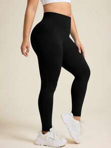 SHEIN Unity Women's Plus Size Black Yoga, Sports Seamless Leggings - Black - View 5