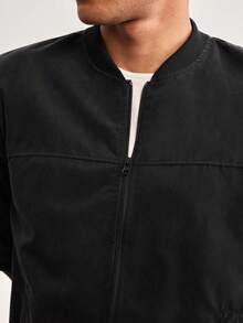 Driftmere Men's Outdoor Sports Jacket Casual Baseball Jacket Solid Color Zipper Baseball Collar Jacket, Comfortable Versatile Top, Husband, Father Black - Black - View 7