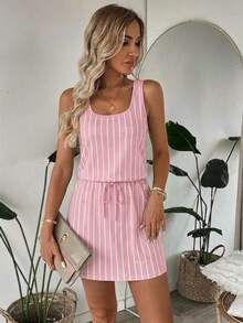 SHEIN LUNE Women's Casual Printed Short Dress Suitable For Spring And Summer - Pink - View 5