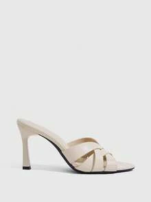 CUCCOO SZL Apricot Cross-Woven Square Toe High-Heeled Sandals, Commuter Slouchy Model - Apricot - View 2