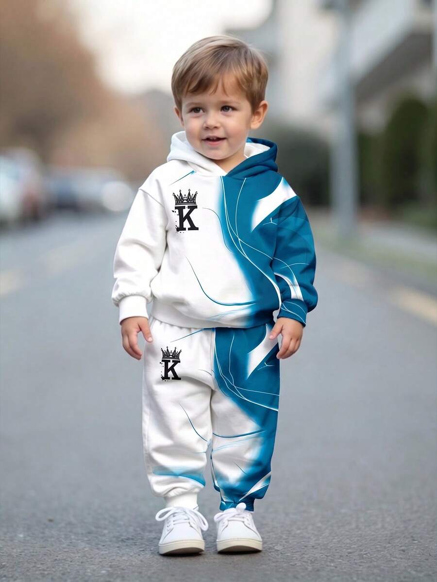 SHEIN Baby Boy Casual Loose Comfortable Knit Soft Hoodie Sweatsuit, Suitable For Autumn/Winter Fall - Multicolor - View 1