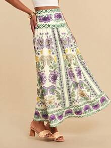 Travachic Spring/Summer Vacation Woven Printed Women's Skirt Beach Vacation Purple Floral Boho - Multicolor - View 6