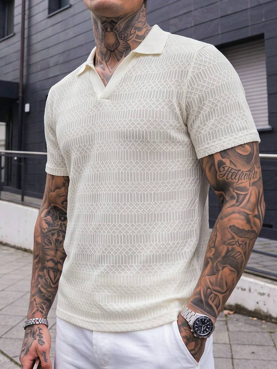Manfinity CasualCool Men's Solid Color Casual Versatile Commute Travel Short Sleeve Polo Shirt - Khaki - View 1