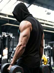GymBeat Men's Geometric Print Drawstring Hooded Sports Tank Top - Multicolor - View 2