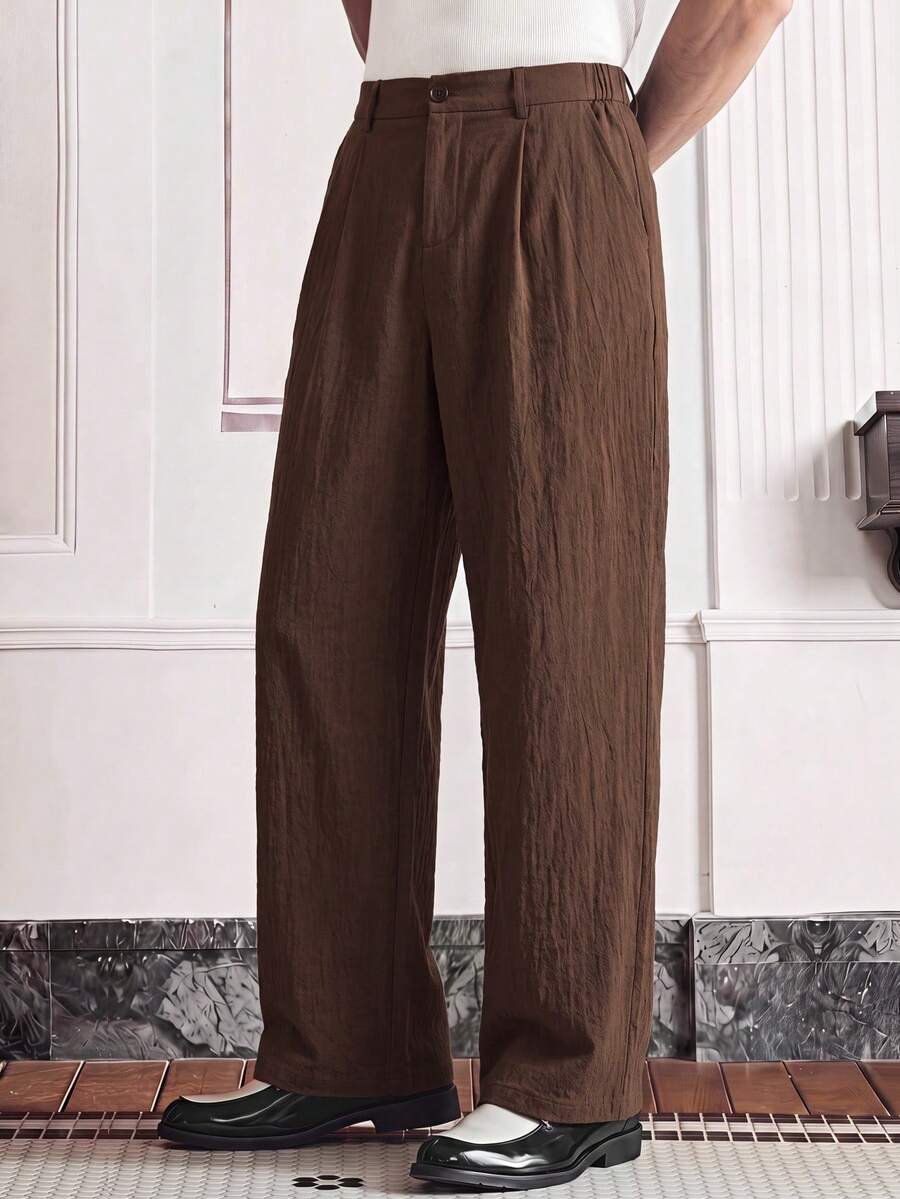 SWAVVY Men's Casual Button Pocket Business Office Suit Pants - Coffee Brown - View 1
