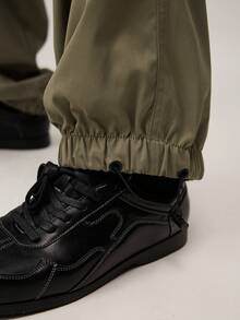 Vaulklash Men Flap Pocket Side Drawstring Waist Oversize Cargo Pants, For Fall - Army Green - View 8