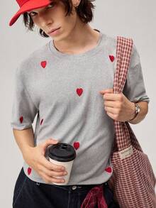 Vaulklash Men Round Neck Heart Embroidered T-Shirt - Round Neck Casual Top - Lightweight T-Shirt Suitable For All Seasons - Multicolor - View 7