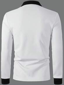Manfinity Homme Men's Contrast Color Casual Commute Long Sleeve Polo Shirt - White - View 2