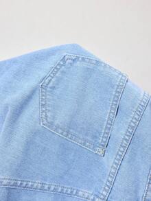SHEIN VaVaLuxe Women's Chain Decor Frayed Hem Fashion Versatile Denim Shorts - Blue - View 8