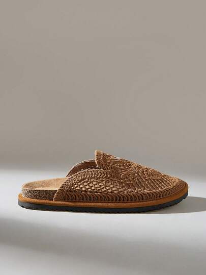 Solecia Nouvelles mules fermées au bout en crochet pour femmes, sandales de loisirs bohèmes pour vacances, semelles en liège, sandales plates ajourées et respirantes, convenant pour l'été