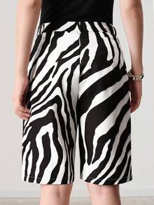 Aveloria Modichic 夏季秋季四季可穿新款黑白對比斑馬紋高腰直筒五分褲 女款寬鬆顯瘦休閒中長短褲 辣妹風百搭寬腿短褲 Y2K 通勤極簡設計現代老錢風 - 白色 - 查看 7