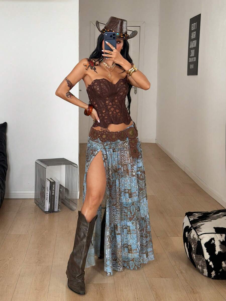 Coolane 女款夏季派對度假夜會時尚性感度假狂歡優雅保守復古波希米亞海灘藍色與棕色豹紋印花裙
