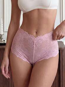 Crystal Vow 1pc Fashion Lace Hipster Panties - Pink - View 1