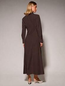 COSMINA Women's Casual Versatile Long Shirt Dress - Brown - View 5