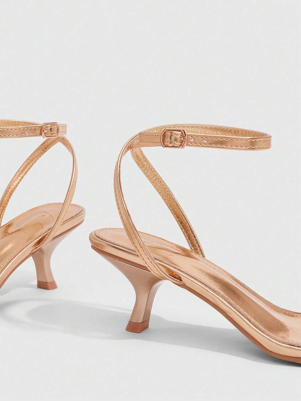 CUCCOO SZL Women Shoes Spring And Summer New Thin Strap Splicing Design Pointed Tip Thin Heel High Heel Metal Surface Versatile Women Sandals Slick Heels Daily C