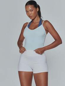Musera Sport Light Blue Navy V Neck Double Layered Cami Halterneck Active Top Gym Cute Pilates Fitness Daily - Baby Blue - View 2