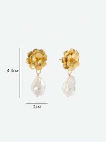Opalesca 1 Pair Fashionable & Unique Pearl Decorated Earrings For Women, Versatile,Outfits,Old Money,Wedding/Bridal Accessories,Western Jewelry,Fairycore/Fairy,Pearl,Fall/Autumn/Winter,For Mom/Women/Girl/Mother,Elegant - Gold - View 6
