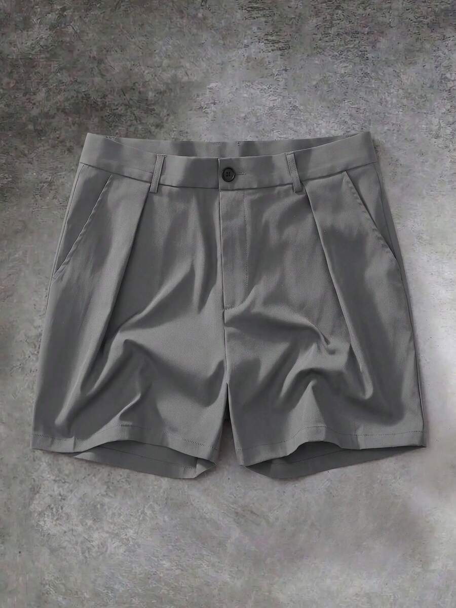 GENTILAND Pantalones cortos casuales holgados con pliegues y bolsillos de unicolor para hombres - Gris - Ver 1