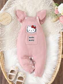 HELLO KITTY AND FRIENDS | SHEIN GraphicGems 女嬰針織連身毛衣爬服，3D毛巾刺繡，粉色舒適柔軟針織連身褲，簡約可愛女士時尚卡通紅米色新生兒爬服，適合春秋冬季外出 - 粉色 - 查看 7