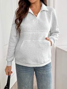 SHEIN Maternity Solid Color Raglan Long Sleeve Casual Loose Nursing Sweatshirt Winter Fall/Winter Casual - Grey - View 6
