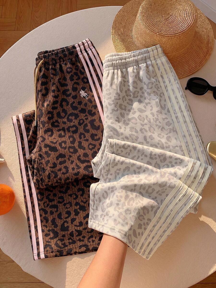 Comfortcana Women's Elastic Waist Leopard Print Casual Versatile Daily Wear Long Pants 2pcs/Pack - Multicolor - View 1