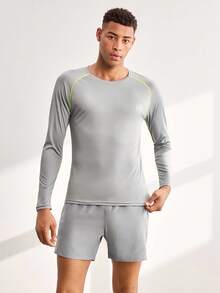 Driftmere Boyfriend Style Men Shorts Set Boyfriend Style Men Contrast Panel Sports Set, Athletic Suit, Tracksuit Workout Gym Set , Lightweight - Grey - View 3
