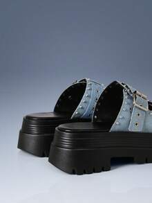 CUCCOO GRLICON Women's Wedge Heel Platform Sandals, Locomotive Style Wear, Cool Girl Wear, Suitable For Spring And Summer, Vacation Wear, A Must For Travel, 2000's S - denim light blue - View 5